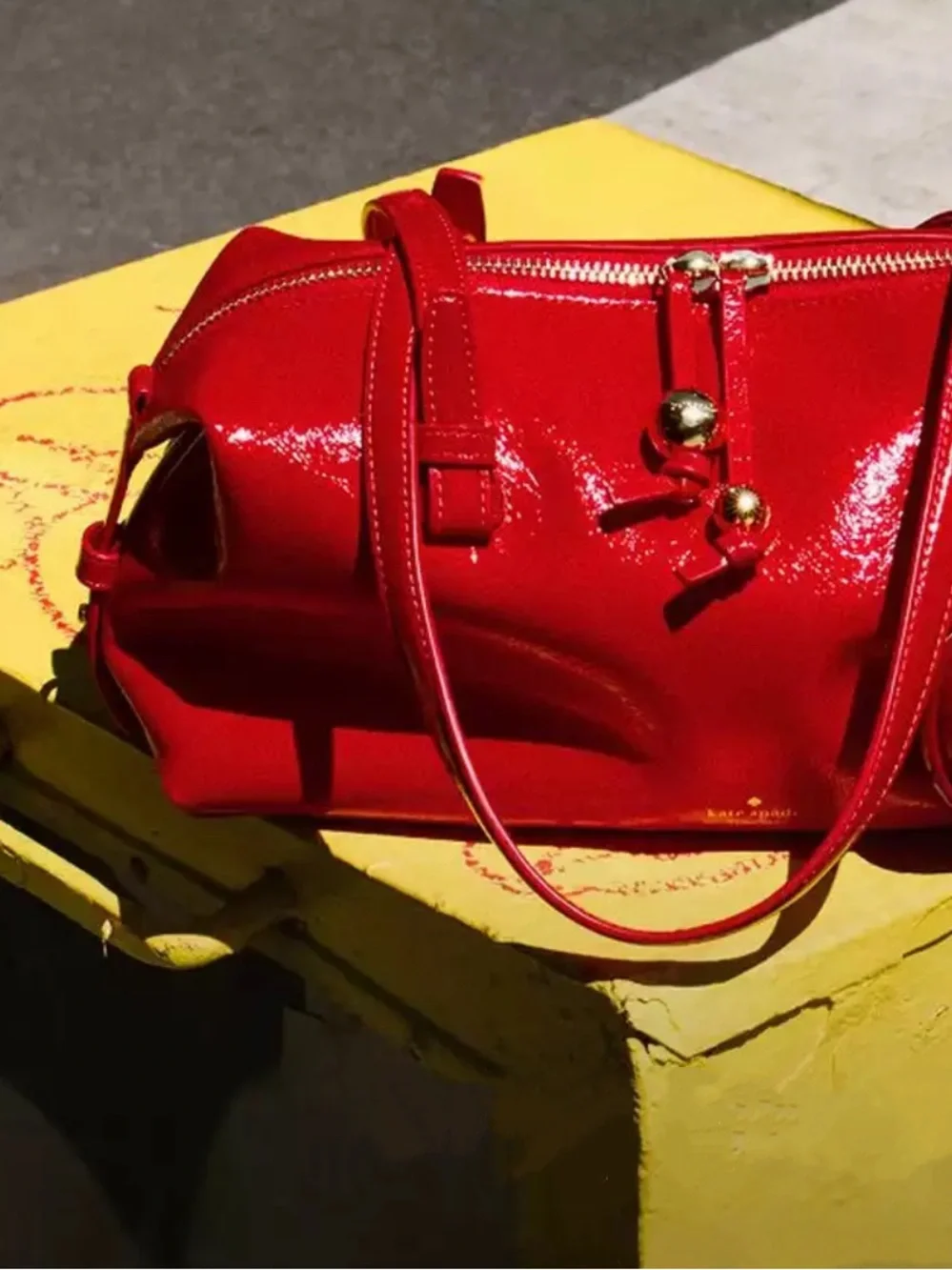 ♠️Kate Spade Billie Shiny Patent Leather Convertible Crossbody Bag, Red NEW NWT